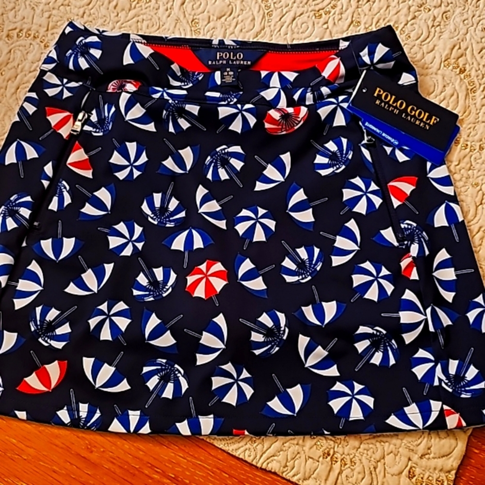 NWT Ralph Lauren Polo RLX Skirt Skort Golf Print Navy Blue Red Prep Size M